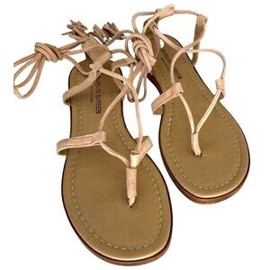 Barbara Barbieri Tassel Wrap Sandals Shoes Tan Italy Size 9.5 minimalist boho